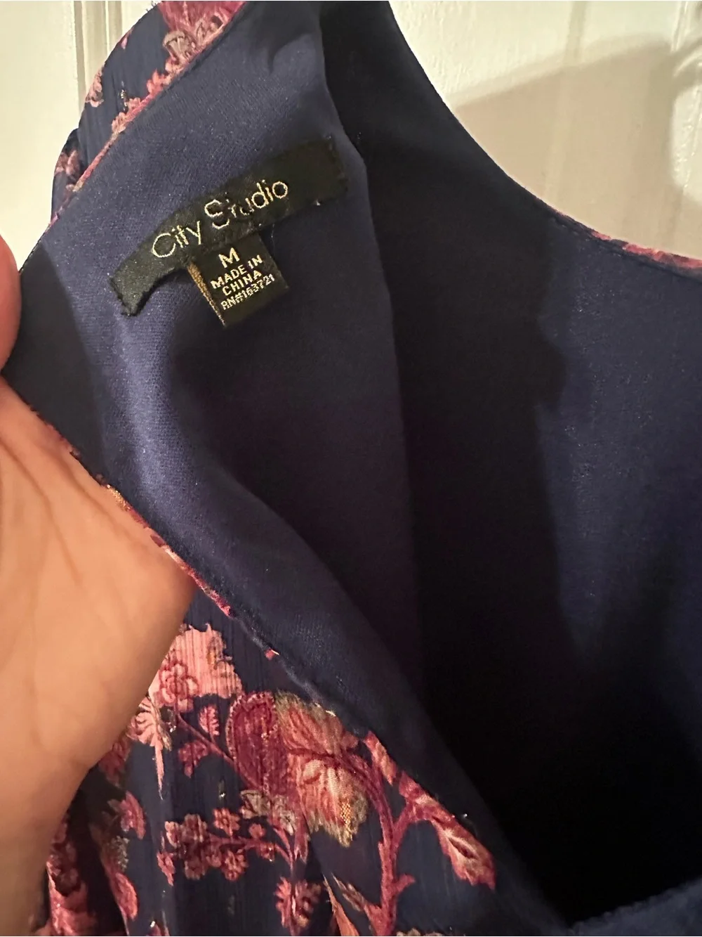 Navy Floral Long Sleeve Belted Mini Dress - Picture 4 of 4